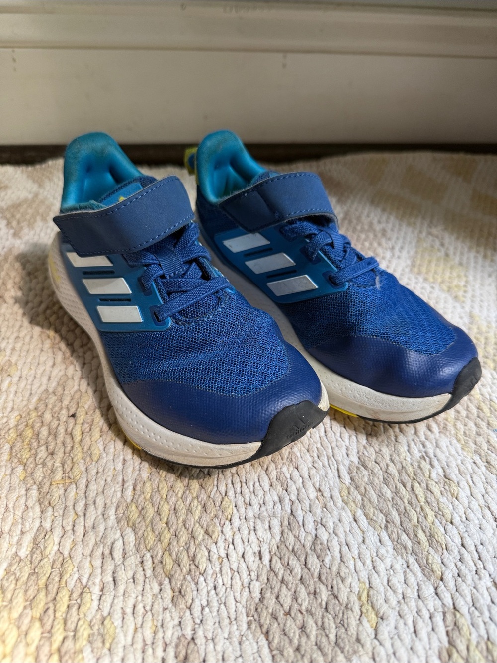 adidas Kids Blue and White Strap Athletic Sneakers